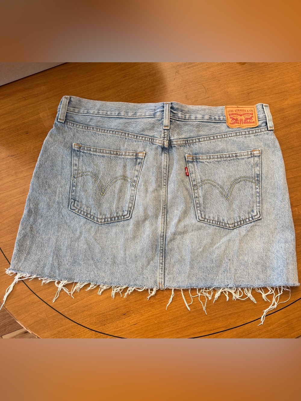 Levi’s Denim Distressed Mini Skirt Light Wash | Coastal Cowgirl Western Fray |32 - Picture 7 of 9